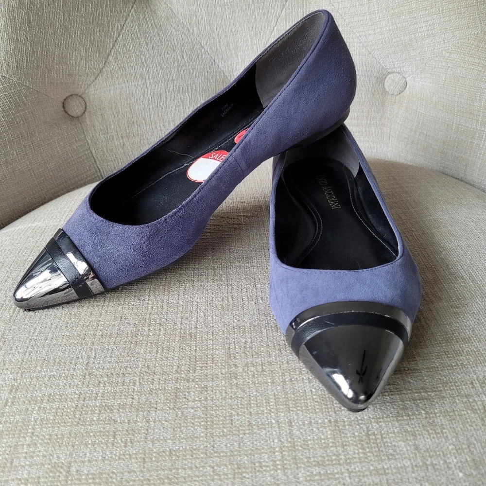 Enzo Angiolini Shoes Eacaulin Blue Suede Metallic Pointed Toe Flats Size…